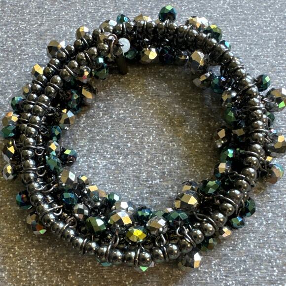 Multicolored Blue And Gray Iridescent Beads And Dangles Wrap Bracelet - Picture 3 of 3